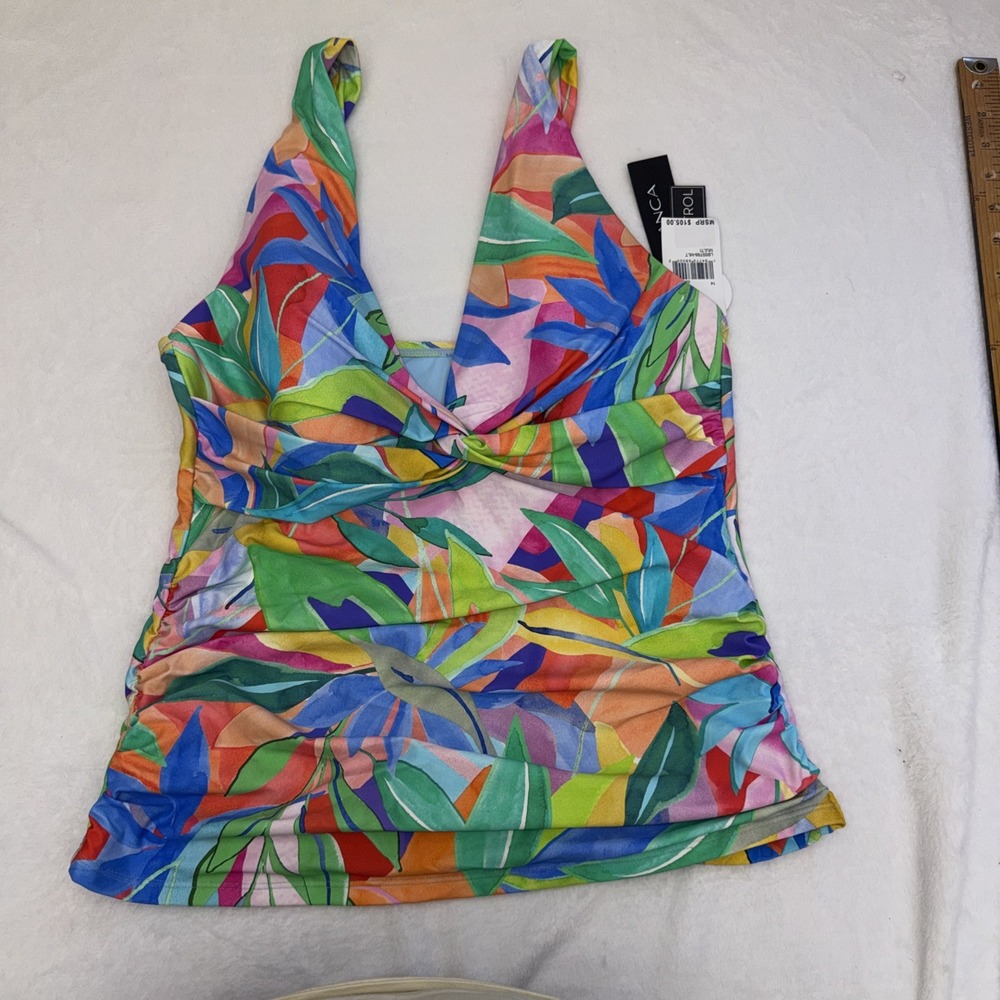 La Blanca Women's Swim Multicolor Tropical tummy control Tankini Top Sz. 16 NWT